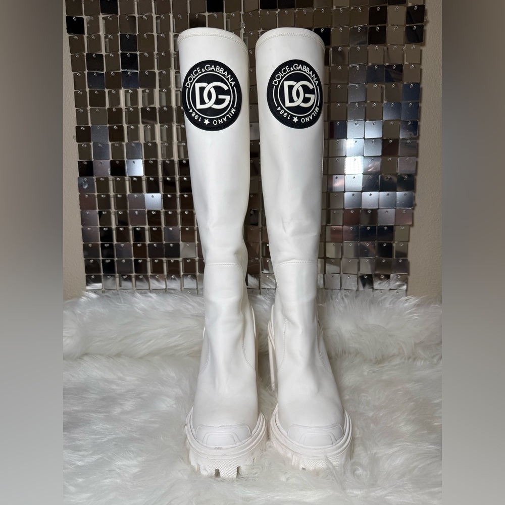 Dolce & Gabbana White Knee-High Boots